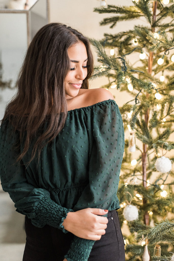 Smocked Swiss Dot Top - Green
