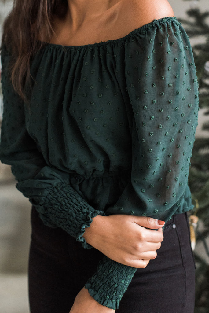 Smocked Swiss Dot Top - Green
