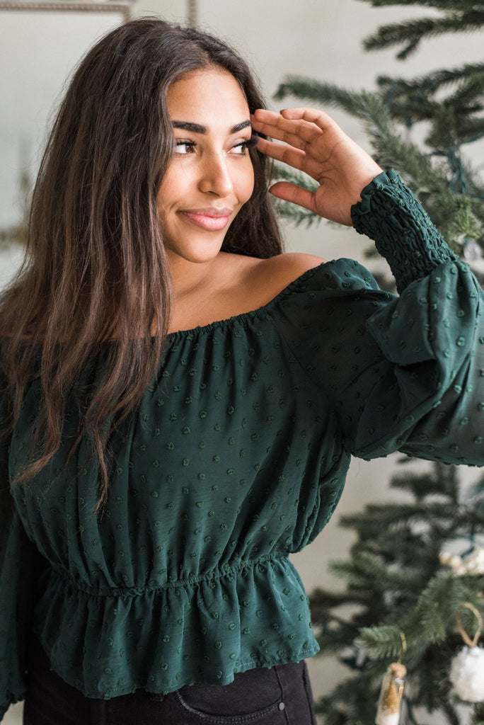Smocked Swiss Dot Top - Green